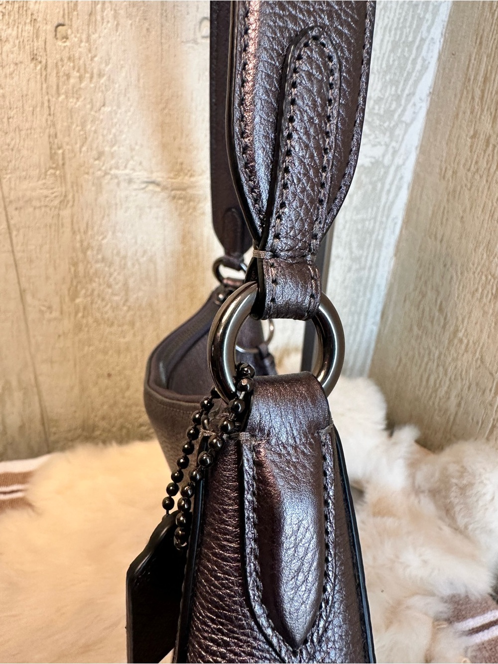 Coach Metallic Gunmetal Pebbled Leather Hobo - Picture 3 of 8